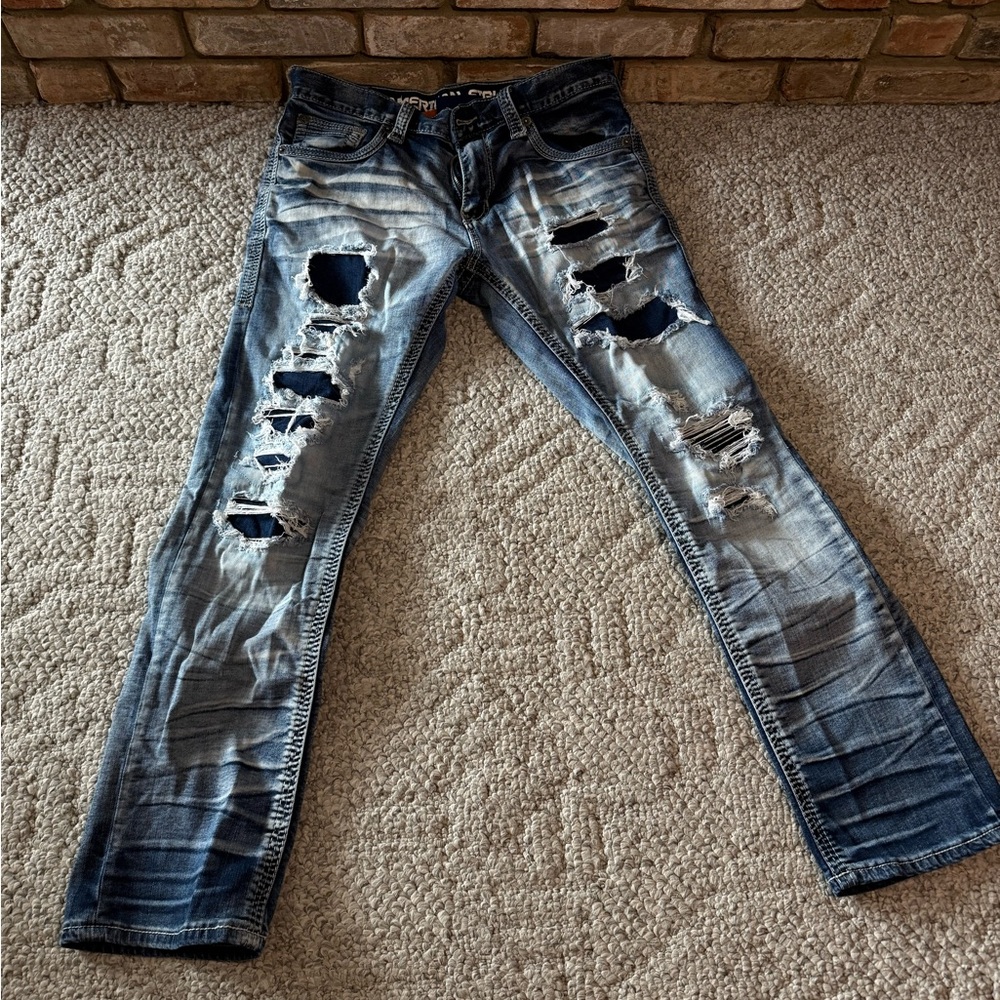American Fighter Ripped Blue Jeans